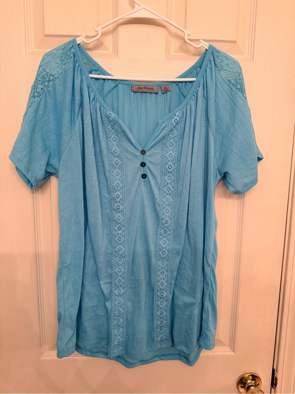 Jason Maxwell Women’s Blouse Light Blue Lace-Detail